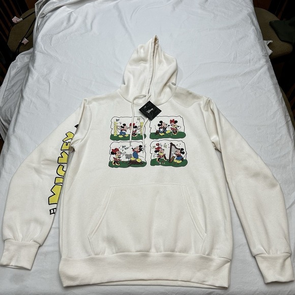 Disney Tops - Disney Mickey & Minnie Music NotesGraphic Hoodie Sweatshirt Unisex Medium Cream
